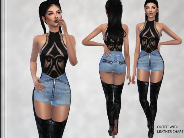  The Sims Resource: Outfit with leather chaps by Puresim