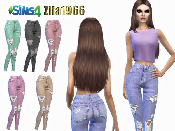  The Sims Resource: Colored Ripped Jeans by ZitaRossouw