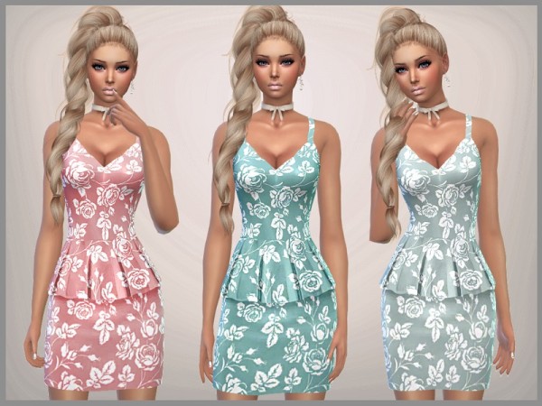  The Sims Resource: Patterned Peplum Dress by SweetDreamsZzzzz