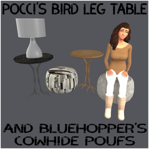  Simsworkshop: Sympxls Bird Leg Table and Cowhide Pouf