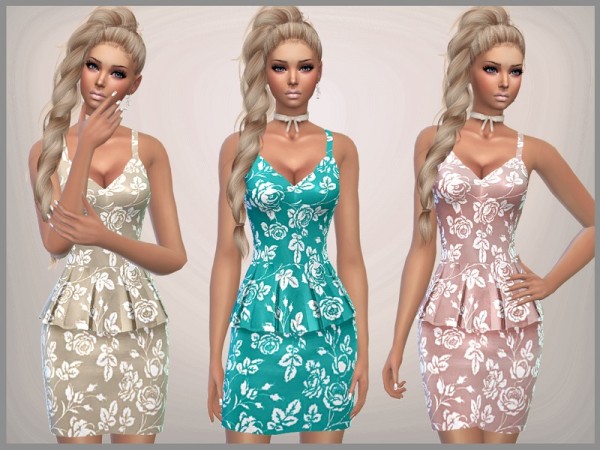  The Sims Resource: Patterned Peplum Dress by SweetDreamsZzzzz