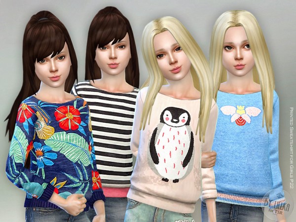  The Sims Resource: Printed Sweatshirt for Girls P22 by lillka