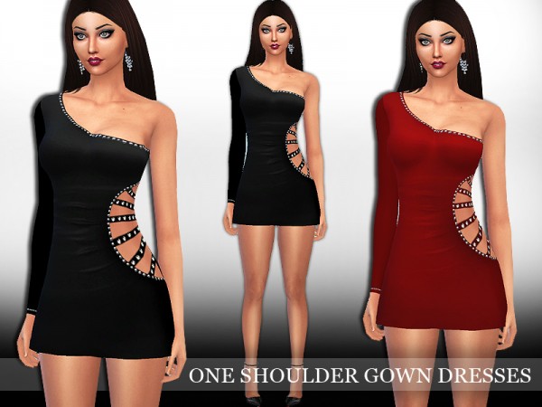  The Sims Resource: One Shoulder Gown Dress by Saliwa