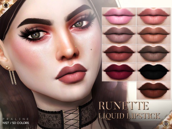  The Sims Resource: Runette Liquid Lipstick N127 by Pralinesims