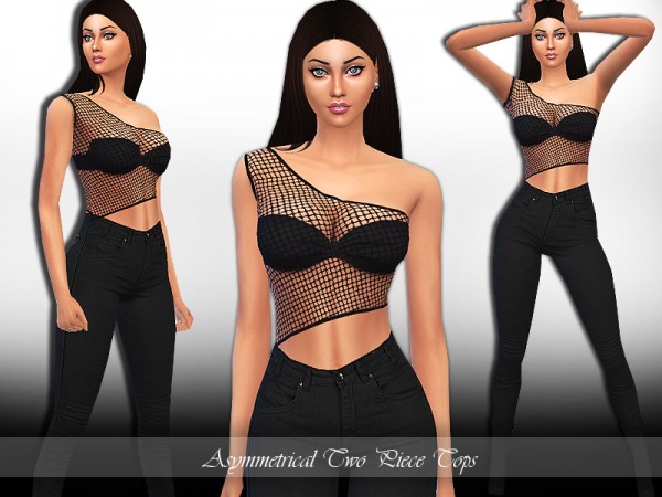  The Sims Resource: Asymmetrical Two Piece Tops by Saliwa