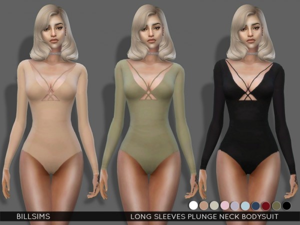  The Sims Resource: Long Sleeves Plunge Neck Bodysuit by Bill Sims