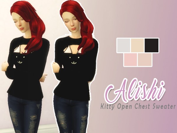  The Sims Resource: Kitty Open Chest Sweater by Alishi