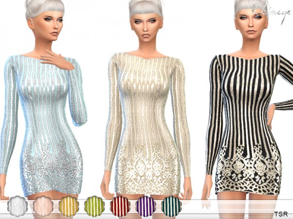  The Sims Resource: All Over Embellished Bodycon Dress by ekinege