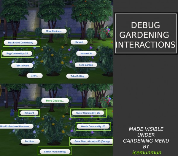  Mod The Sims: Debug Gardening Interactions made visible by icemunmun