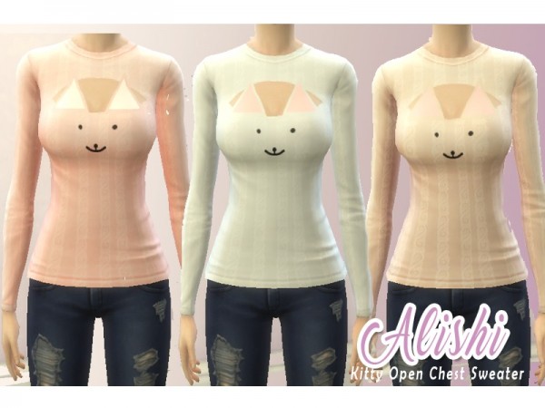  The Sims Resource: Kitty Open Chest Sweater by Alishi