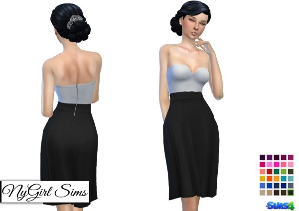  NY Girl Sims: Strapless White Midi Dress with Colored Skirt