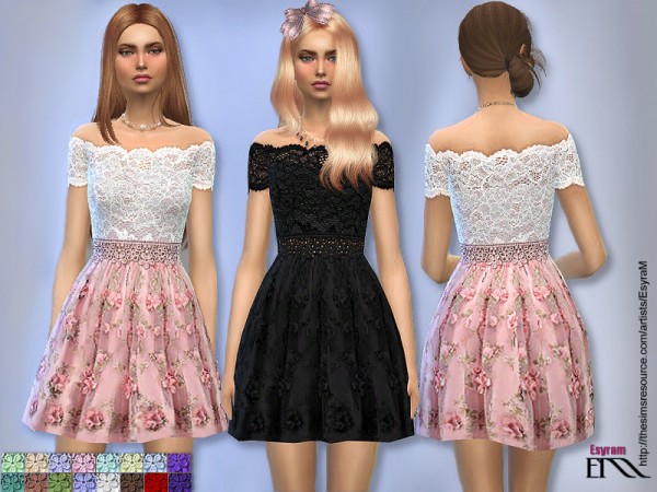  The Sims Resource: Floral Applique Tulle Dress by EsyraM