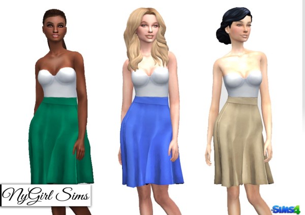  NY Girl Sims: Strapless White Midi Dress with Colored Skirt