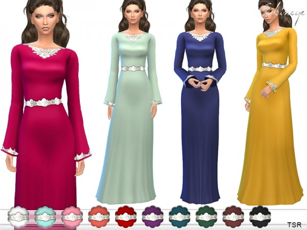  The Sims Resource: Embroidered Gown With Belt by ekinege