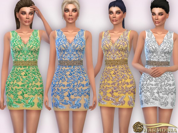  The Sims Resource: Floral Embroidered Tulle Mini Dress by Harmonia