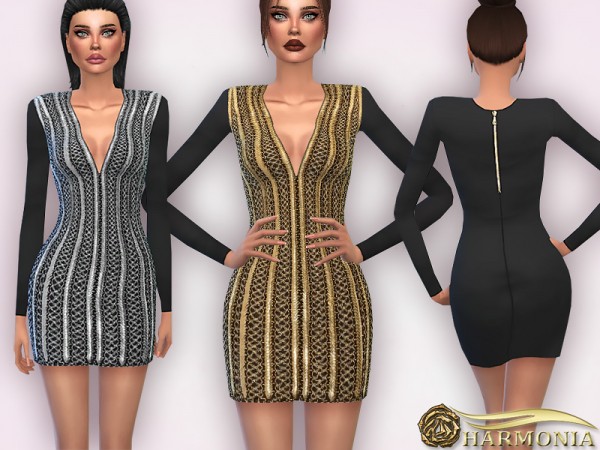  The Sims Resource: Metal Embellished Woven Mini Dress by Harmonia