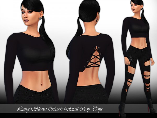  The Sims Resource: Long Sleeve Back Detail Crop Tops by Saliwa