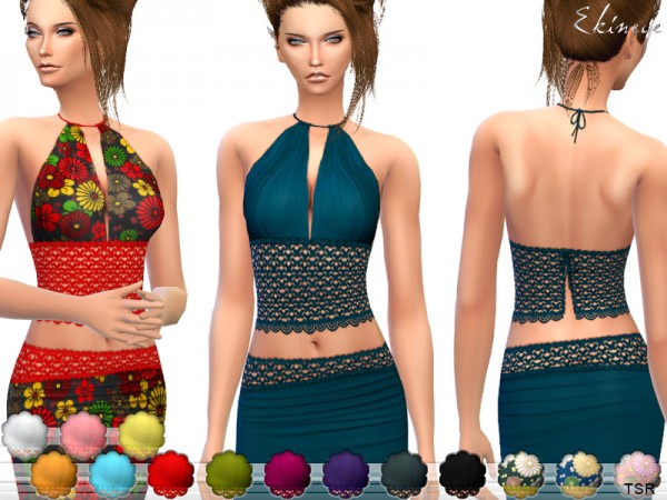  The Sims Resource: Crochet Detail Halter Top by ekinege