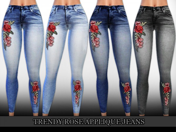  The Sims Resource: Trendy Rose Applique High Waist Jeans by Saliwa