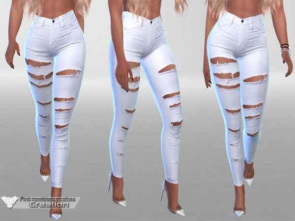  The Sims Resource: White Ripped Summer Jeans by Pinkzombiecupcakes