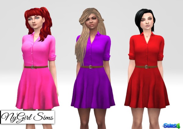  NY Girl Sims: Belted Button Down Flare Dress