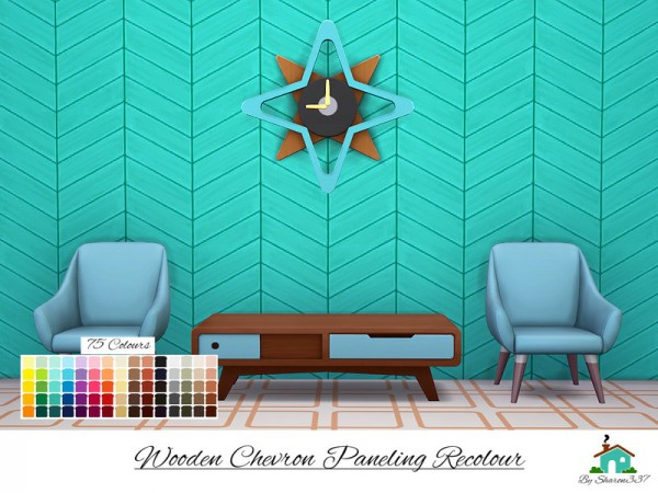  The Sims Resource: Wooden Chevron Paneling Wall Recolour by sharon337