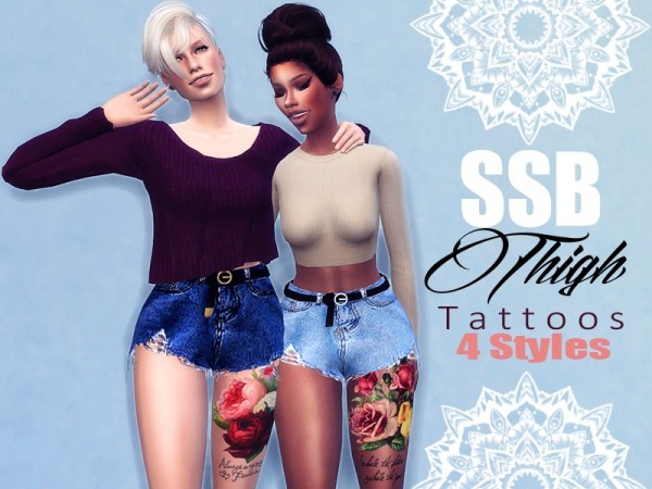 The Sims Resource: Feminine Thigh Tattoos by SavageSimBaby