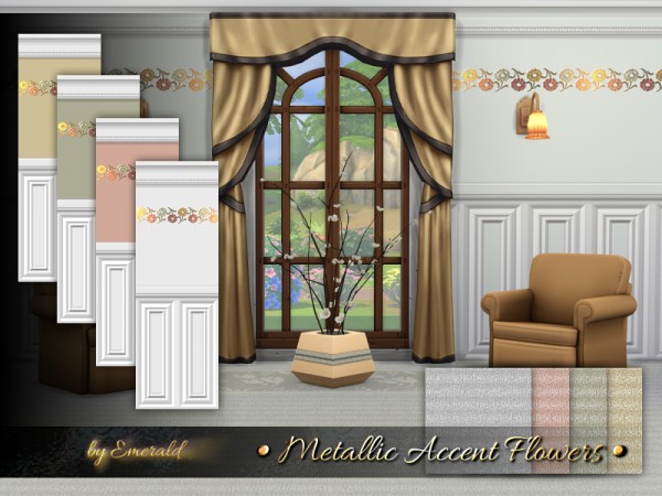 The Sims Resource: Metallic Accent Flowers walls by emerald • Sims 4 ...