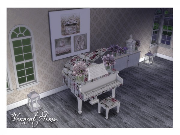 The Sims Resource: Wooden Shabby Chic Floral Piano by Venncat