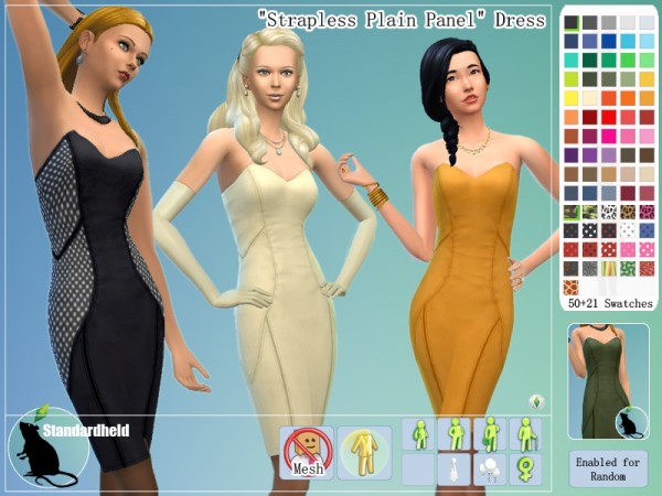 Simsworkshop: Strapless Plain Panel dress by Standardheld
