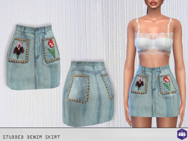  The Sims Resource: Studded Denim Skirt by Puresim