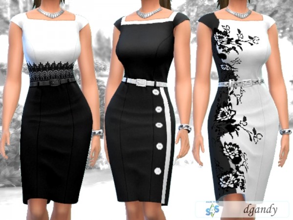  The Sims Resource: Black and White Pencil Dress by dgandy
