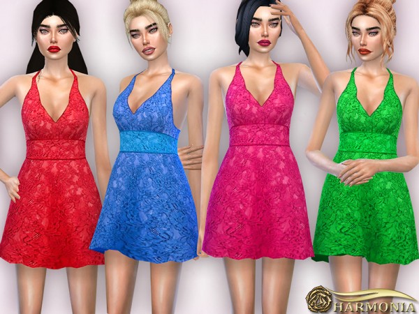  The Sims Resource: Lace Fit Flare Mini Dress by Harmonia