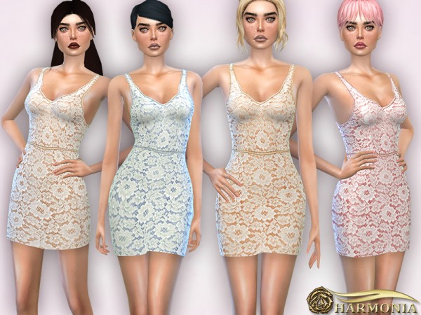  The Sims Resource: Cool tone All Over Lace Dress by Harmonia