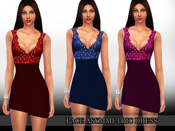  The Sims Resource: Lace Assymetric Dress by Saliwa