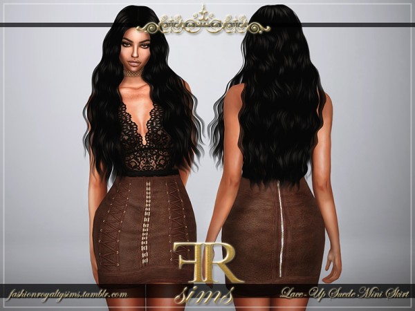  The Sims Resource: Lace Up Suede Mini Skirt by FashionRoyaltySims