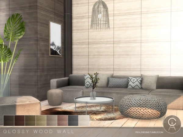  The Sims Resource: Glossy Wood Wall by Pralinesims