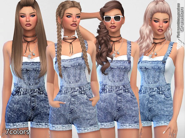  The Sims Resource: Short Denim Dungarees by Pinkzombiecupcakes
