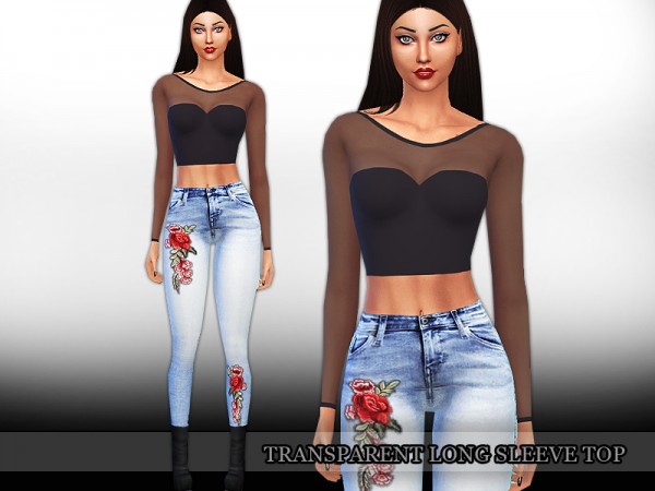  The Sims Resource: Transparent Long Sleeve Basic Top by saliwa