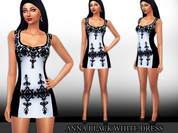  The Sims Resource: Anna Black White Dress by Saliwa