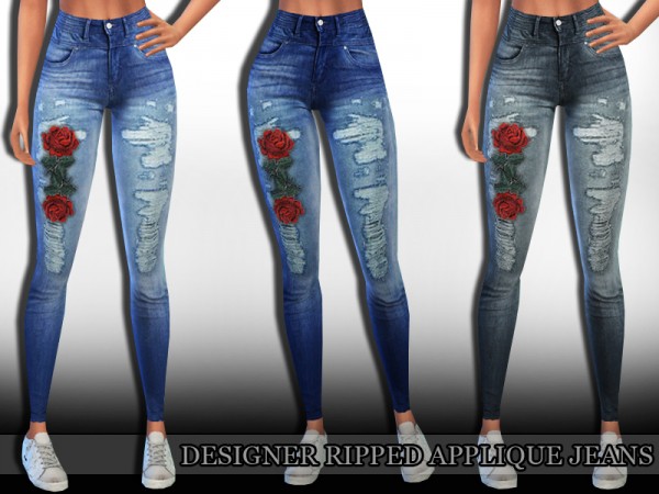  The Sims Resource: Designer Ripped Applique Jeans by Saliwa