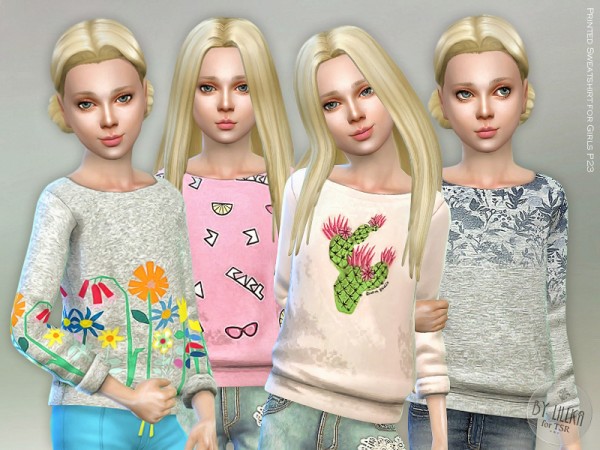  The Sims Resource: Printed Sweatshirt for Girls P23 by lillka