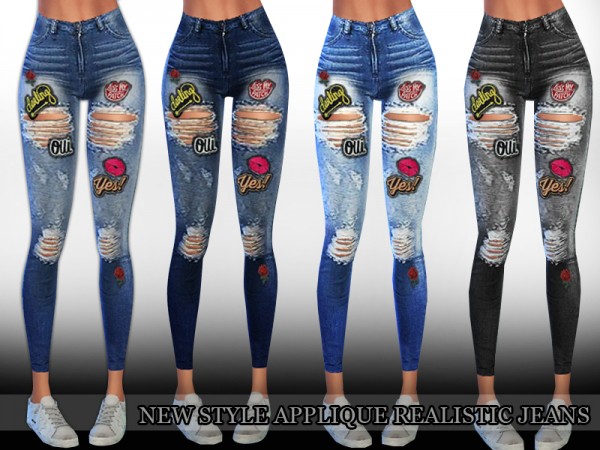  The Sims Resource: New Style Applique Realistic Ripped Jeans by Saliwa