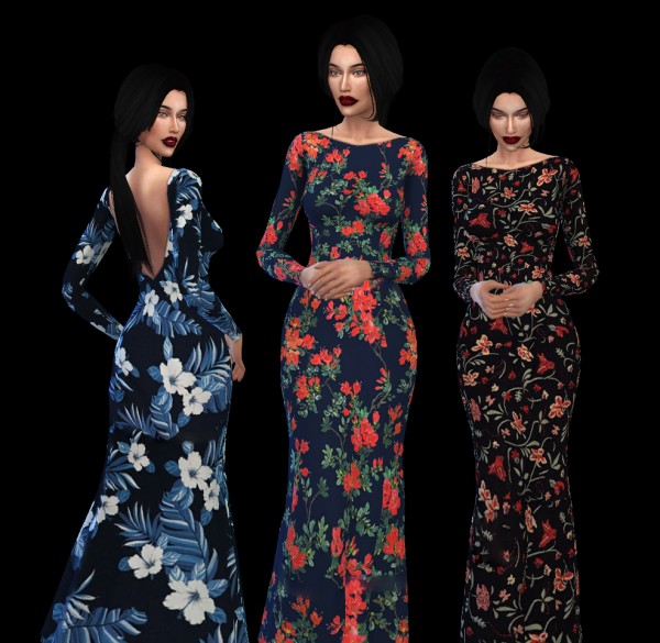  Leo 4 Sims: Floral Backless Gown recolor