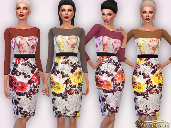  The Sims Resource: Contrast Metallic Jaquard Dress by Harmonia
