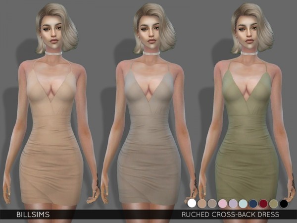  The Sims Resource: Ruched Cross Back Dress by Bill Sims