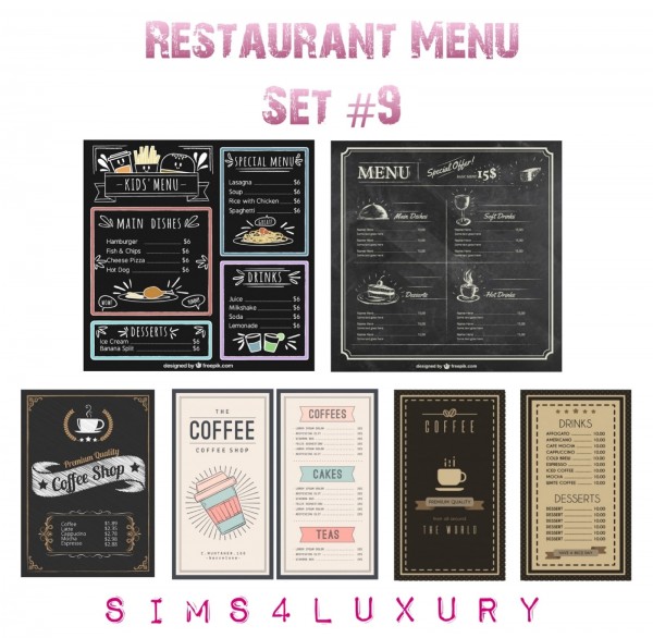  Sims4Luxury: Restaurant Menu Set 9