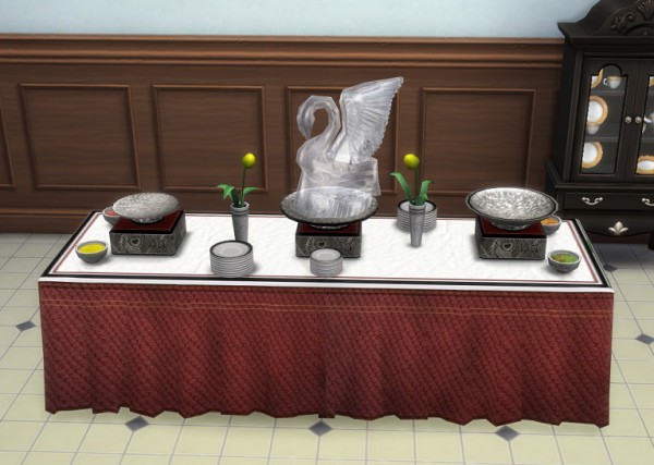  Simsworkshop: Pet Stories Buffet Table with Ice Swan by BigUglyHag