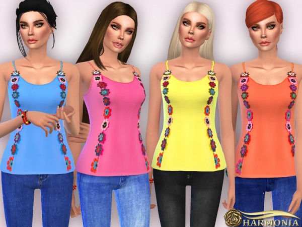  The Sims Resource: Floral lace embellished crepe cami top by Harmonia