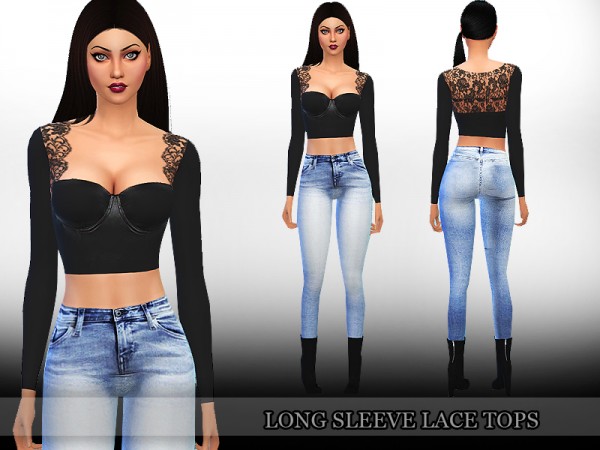  The Sims Resource: Lace Long Sleeve Tops by Saliwa